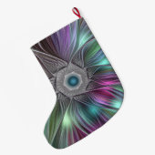 大カラフル花抽象芸術のフラトリップ（幻覚体験）のようなクタル名 ラージクリスマスストッキング (裏面 (吊り時))