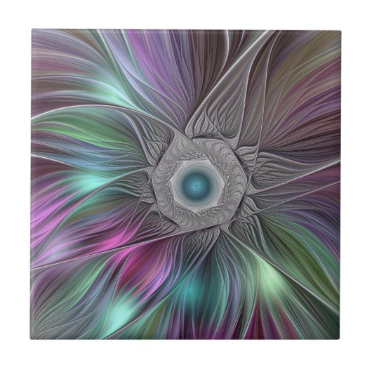 大カラフル花抽象芸術フラトリップ(幻覚体験)のようなクタルアート タイル (正面)