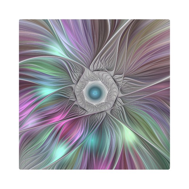 大カラフル花抽象芸術フラトリップ（幻覚体験）のようなクタルアート メタルプリント (正面)