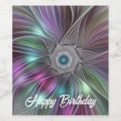 大カラフル花抽象芸術フラトリップ（幻覚体験）のようなクタルアート ワインラベル (シングルラベル)