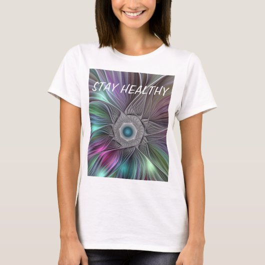 大カラフル花抽象芸術フラトリップ(幻覚体験)のようなクタル文字 Tシャツ (正面)