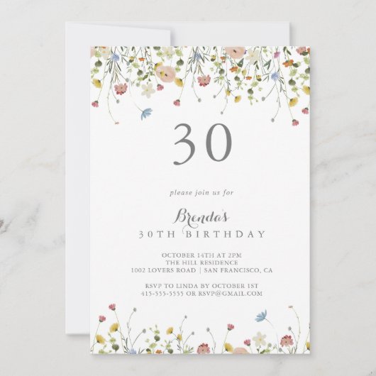 大カラフル菜の花30歳の誕生日パーティー 招待状 (正面)
