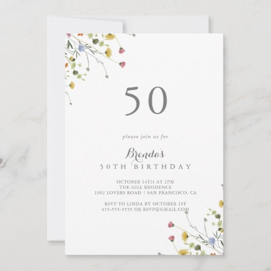 大カラフル菜の花50th誕生日パーティー 招待状 (正面)