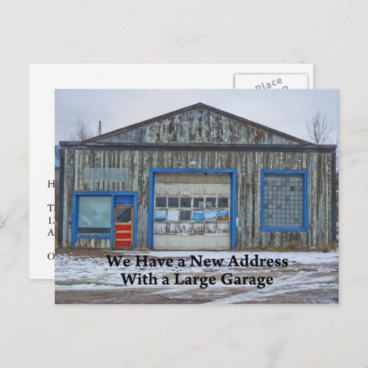 大ガレージ – おもしろい住所の変更 案内ポストカード (正面/裏面)