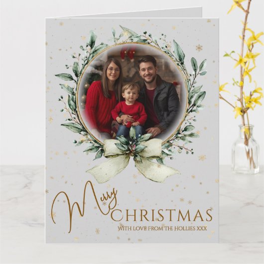 大クリスマスフォトカード折りグリーティングカード カード (黄色い花)