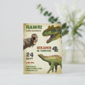 大クール恐竜子供の誕生日パーティー インビテーションポストカード (スタンド正面)
