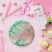 大クール理石 | ラブリーパステルコーラルアンドグリーングラデーション ペーパープレート (パーティー)