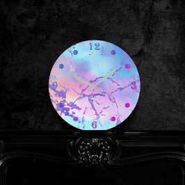 大クール理石 | ラブリーパステルコーラルアンドグリーングラデーション ラウンド壁時計
