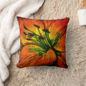 大コンテンポラリー抽象芸術黄色オレンジ色の花 クッション (ブランケット)