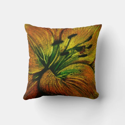 大コンテンポラリー抽象芸術黄色オレンジ色の花 クッション (裏面)