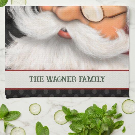 大サンタ伝統的クパーソナライズされたクリスマス キッチンタオル (折り畳み)