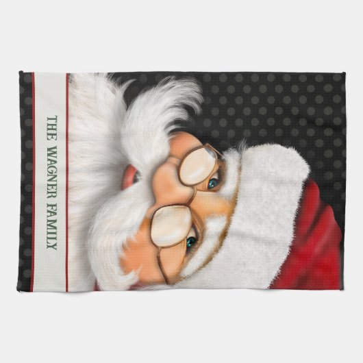 大サンタ伝統的クパーソナライズされたクリスマス キッチンタオル (横)