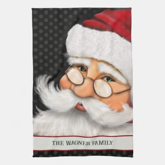 大サンタ伝統的クパーソナライズされたクリスマス キッチンタオル (縦)