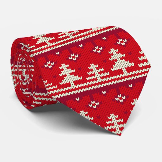 大ステッチクリスマスセーター赤いクリスマスツリーを見る ネクタイ (ロール)