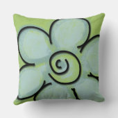 大ティール（緑がかった色）と緑の花 クッション (裏面)