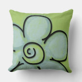 大ティール（緑がかった色）と緑の花 クッション (正面)