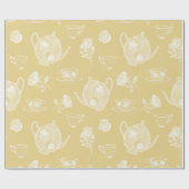 大パステルウォーターカラーティーポットオンイエロー ラッピングペーパー (フラット)