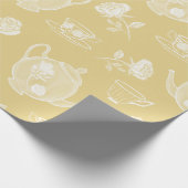 大パステルウォーターカラーティーポットオンイエロー ラッピングペーパー (角)