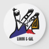 大パーソナライズされた丸漫画カップル時計 ラージ壁時計 (正面)