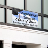 大パーソナライズされた卒業旗の青い空 横断幕 (ビルの外側)