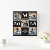 大パーソナライズされた学院モノグラム写真校 スクエア壁時計 (ホーム)