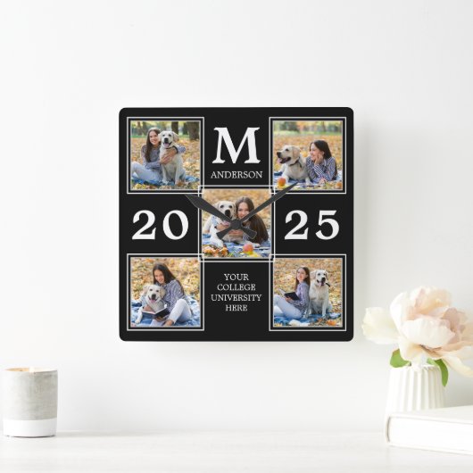 大パーソナライズされた学院モノグラム写真校 スクエア壁時計 (ホーム)