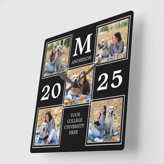 大パーソナライズされた学院モノグラム写真校 スクエア壁時計 (傾斜)