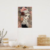 大ビクトリアンゴシックの少女&花模様 ポスター (キッチン)