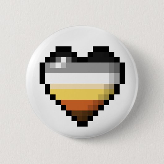 大ピクセルハートデザインのゲイベアプライドフラグ 缶バッジ (正面)