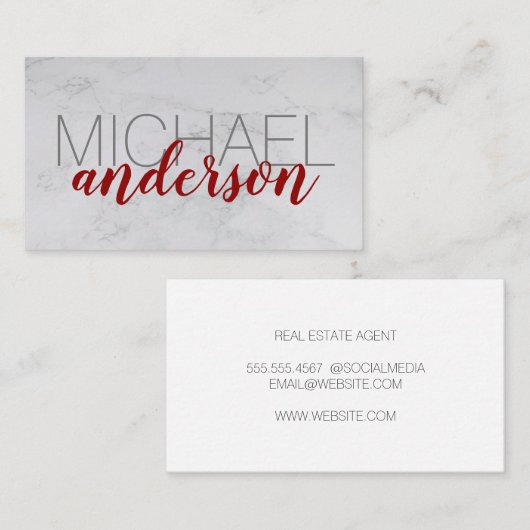 大フォント |レッドスクリプトプロフェッショナル |大理石 名刺 (正面/裏面)