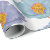 大プリントパステルブルーフローラ水色ポピー ラッピングペーパー (ロールコーナー)