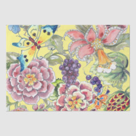 大プリント熱帯フローライエローウォーターカラーアート 薄葉紙