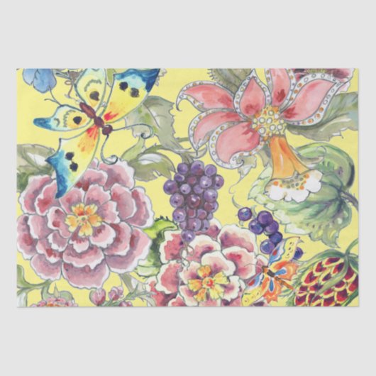 大プリント熱帯フローライエローウォーターカラーアート 薄葉紙 (正面)