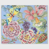 大プリント熱帯フローラブルーウォーターかわいらしカラー ラッピングペーパー (フラット)