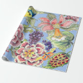 大プリント熱帯フローラブルーウォーターかわいらしカラー ラッピングペーパー (アンロールド)