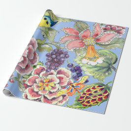 大プリント熱帯フローラブルーウォーターかわいらしカラー ラッピングペーパー
