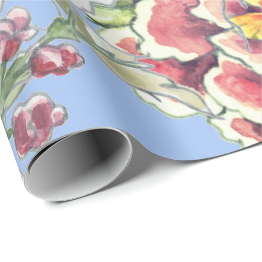 大プリント熱帯フローラブルーウォーターかわいらしカラー ラッピングペーパー (ロールコーナー)