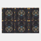 大モザイクのステンドグラス黒猫 ラッピングペーパーシート (正面2)