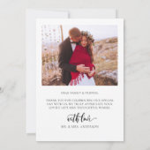 大モダンお洒落文字2写真結婚s サンキューカード (裏面)