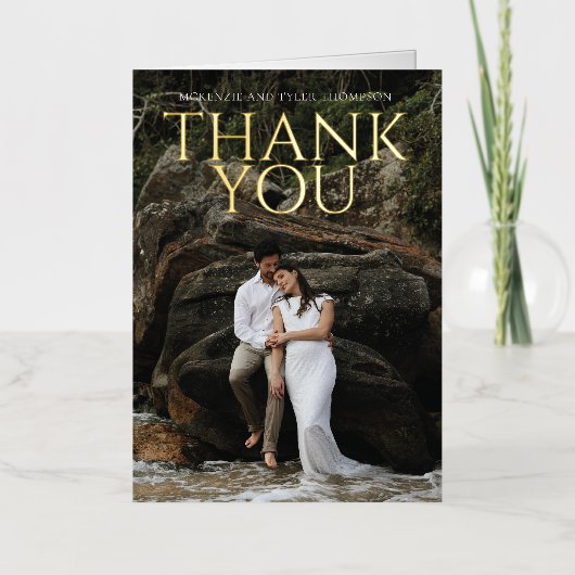 大モダンはっきりした文字折り 箔グリーティングカード (正面)