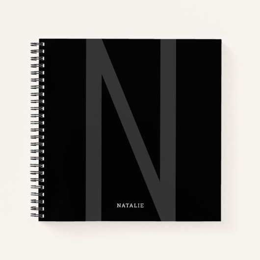 大モダンパーソナライズされたイニシャル名グレイ黒 ノートブック (正面)