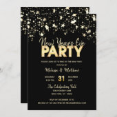 大モダン晦日のパーティー金ゴールドグリッター灯 招待状 (正面/裏面)