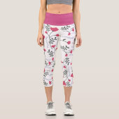 大モダン水彩赤離れ花 カプリレギンス (正面)