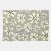 大モダン白イエローデイジーグレー キッチンタオル (横)