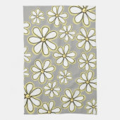 大モダン白イエローデイジーグレー キッチンタオル (縦)