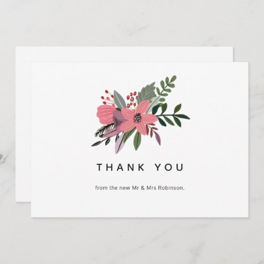 大モダン粒梅とピンクフローラ サンキューカード (正面/裏面)