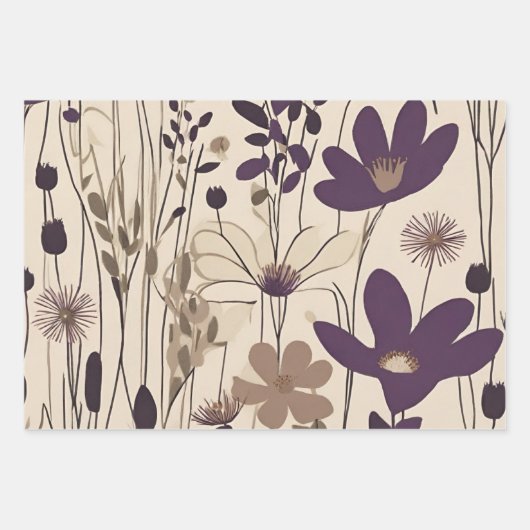大モダン紫のナス花 ラッピングペーパーシート (正面)