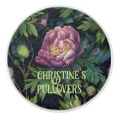 大モダン紫フローラ緑豊かな紅葉 セラミックノブ (正面)