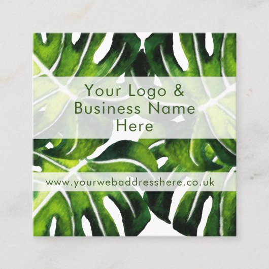 大モダン緑椰子の葉デザイン スクエア名刺 (正面)