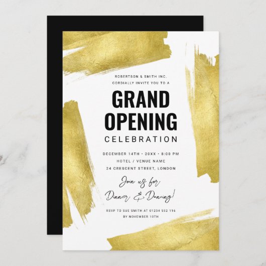 大モダン開企業の金ゴールド 招待状 (正面/裏面)